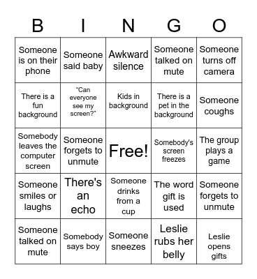 Leslie's Baby Shower Bingo! Bingo Card