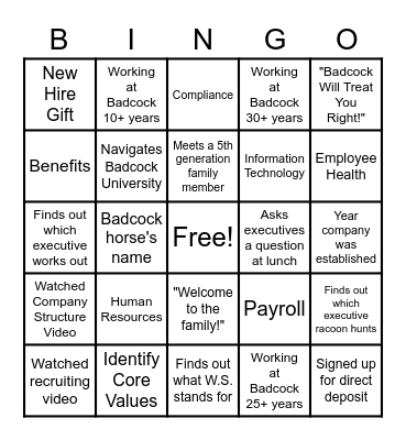 Welcome to Badcock! Bingo Card