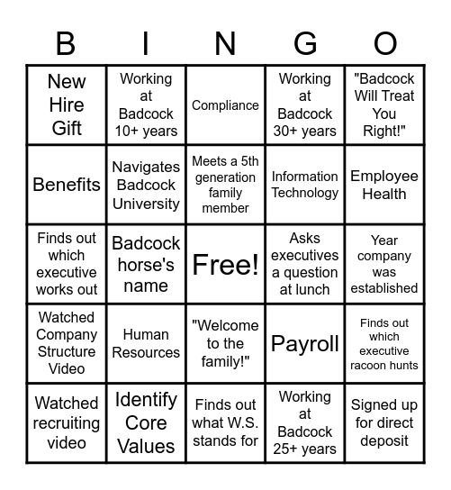 Welcome to Badcock! Bingo Card