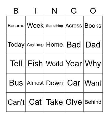 Sight Word Bingo 3 Bingo Card