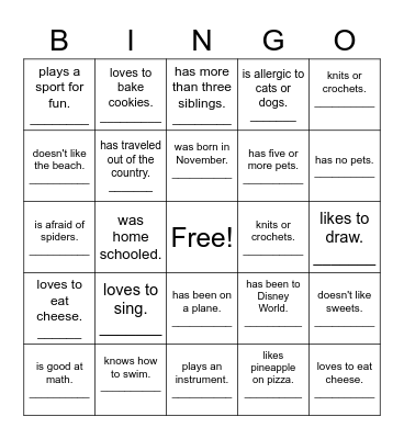 Find someone who... Bingo Card