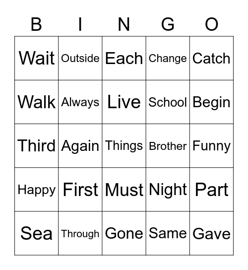 Sight Word List 4 Bingo Card