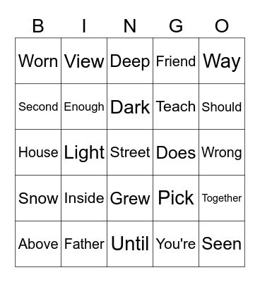 Sight Word List 5 Bingo Card