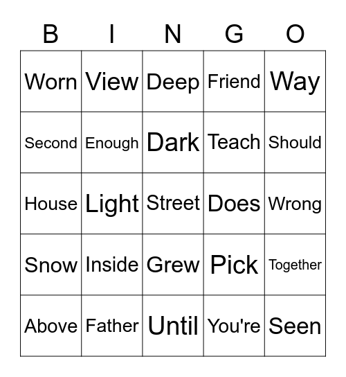 Sight Word List 5 Bingo Card