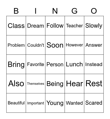 Sight Word List 7 Bingo Card