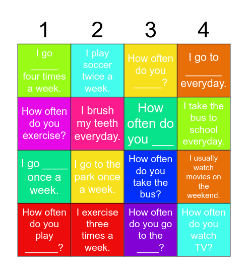 How Often Do You _______ ? Bingo Card