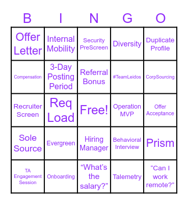 Leidos Recruiting Bingo Card