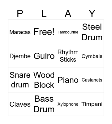 Percussion Instruments Bingo Card