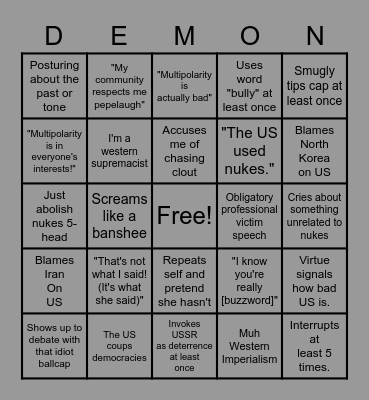 Demon Mama Bingo Card
