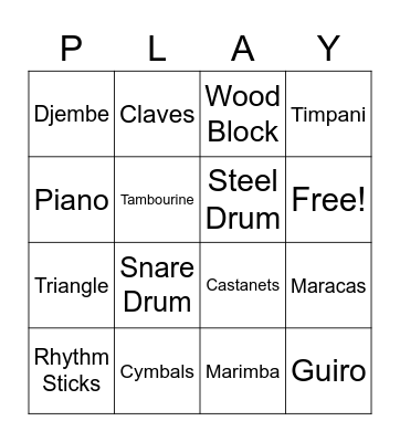 Percussion Bingo Card