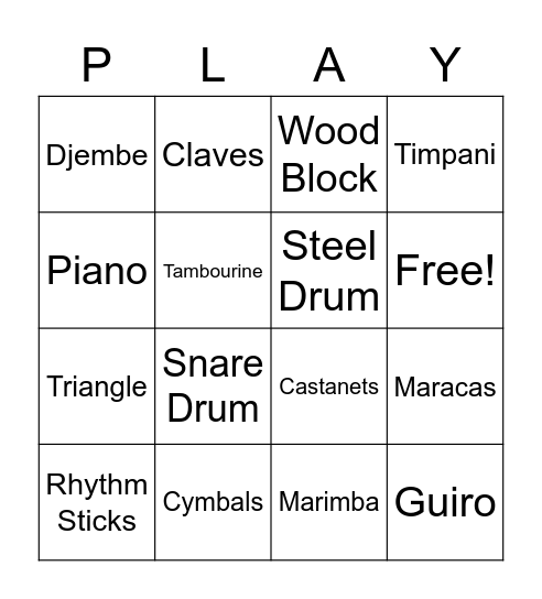 Percussion Bingo Card