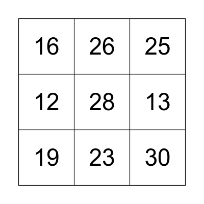 Number Bingo Card