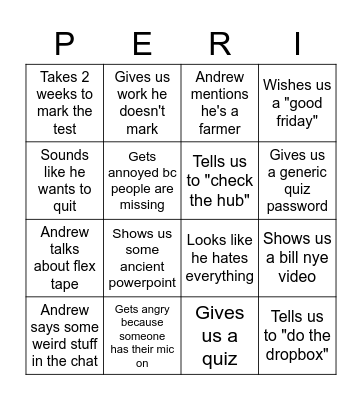Mr Perri Science Bingo! Bingo Card