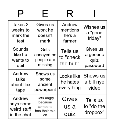 Mr Perri Science Bingo! Bingo Card