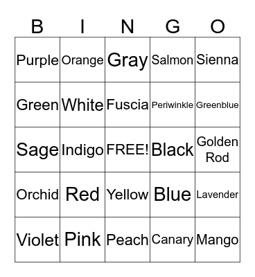 Color Bingo Card