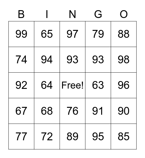 Numeros Bingo Card