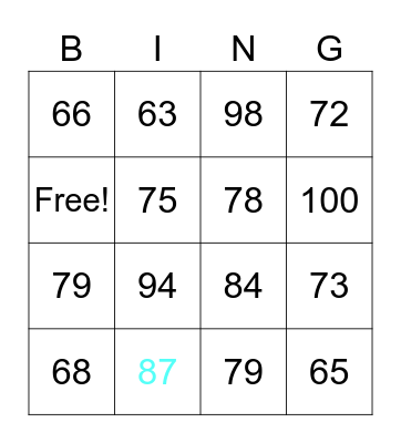 Numeros 60-100 Bingo Card