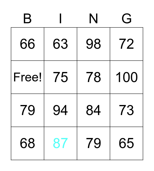 Numeros 60-100 Bingo Card