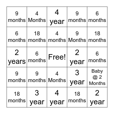 Age Appropriate BINGO Card