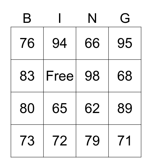 Numeros Bingo Card