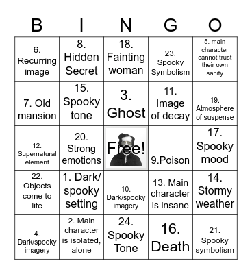 Edgar Allen Poe Bingo Card