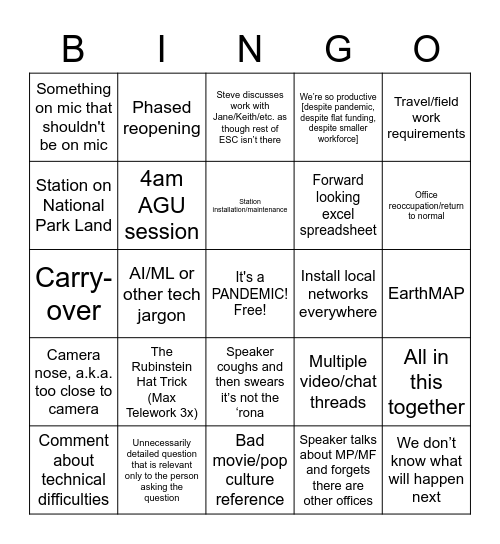 ESC All Hands Bingo Card