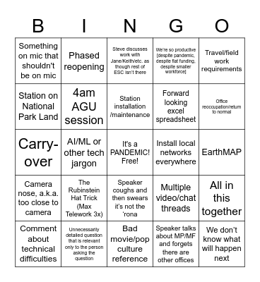 ESC All Hands Bingo Card