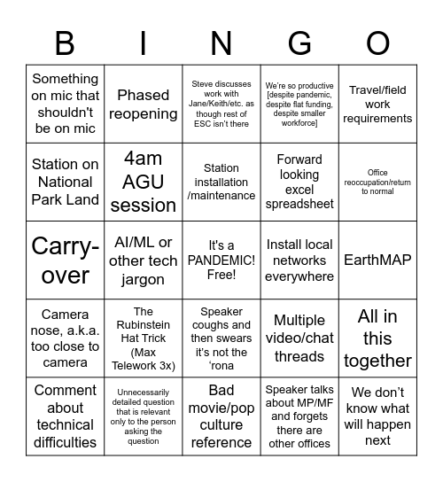 ESC All Hands Bingo Card