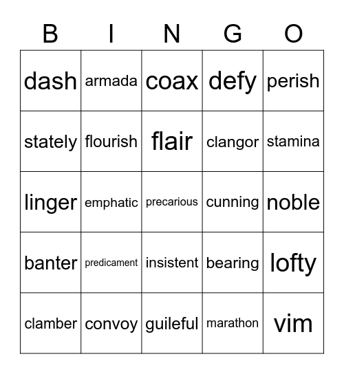 5th Grade WordMaster Challenge November 2020 Bingo Card