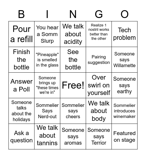 Vin Social Bingo Card