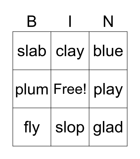 l-blend words Bingo Card