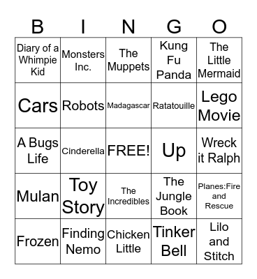 Kid Movie Bingo Card