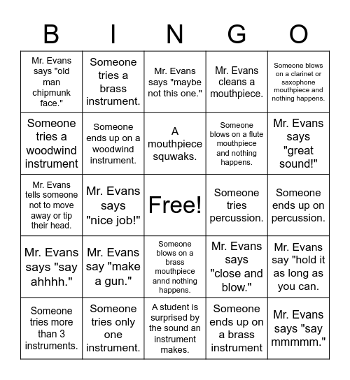 Instrument Screening Bingo! Bingo Card