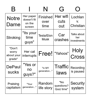 A201 Bingo Card