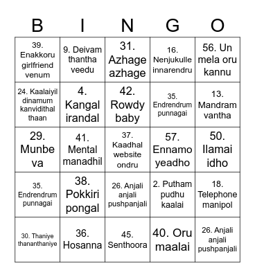 Musical Tambola Bingo Card
