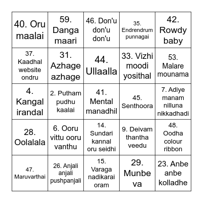 Musical Tambola Bingo Card