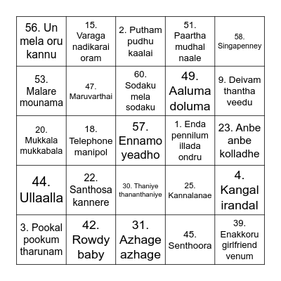 Musical Tambola Bingo Card