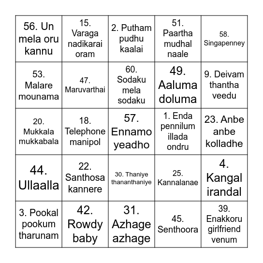 Musical Tambola Bingo Card