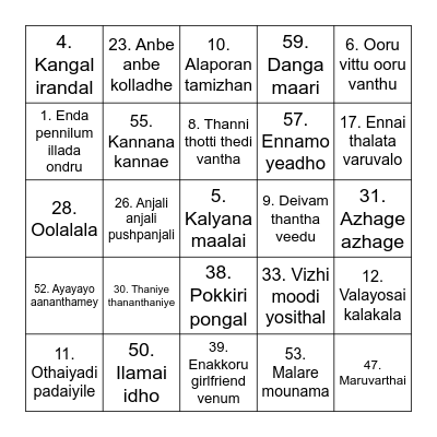 Musical Tambola Bingo Card