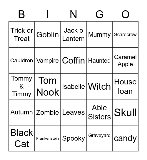 Mally's Not So Scary Halloween Party Bingo Card