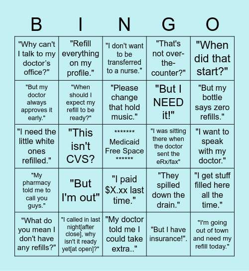 Telepharmacy Bingo Card