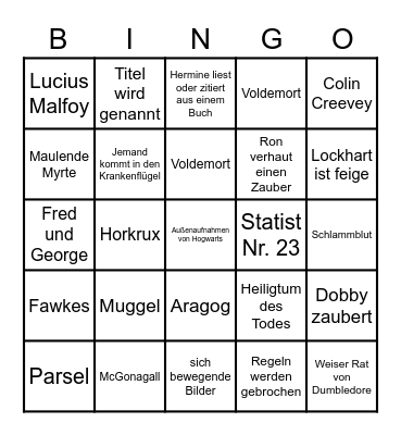 Harry Potter und die Kammer des Schreckens Bingo Card