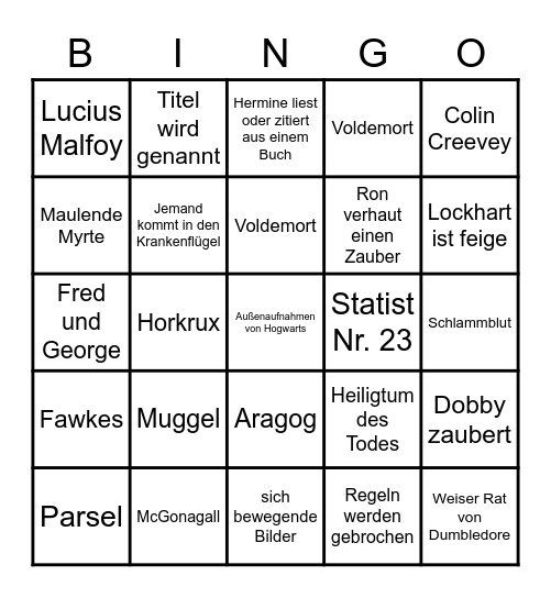 Harry Potter und die Kammer des Schreckens Bingo Card