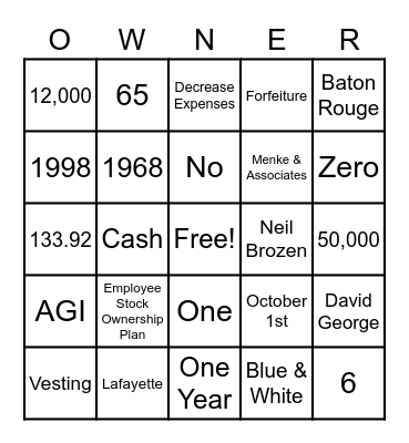 AGI ESOP BINGO Card