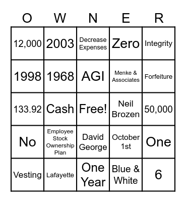 AGI ESOP BINGO Card