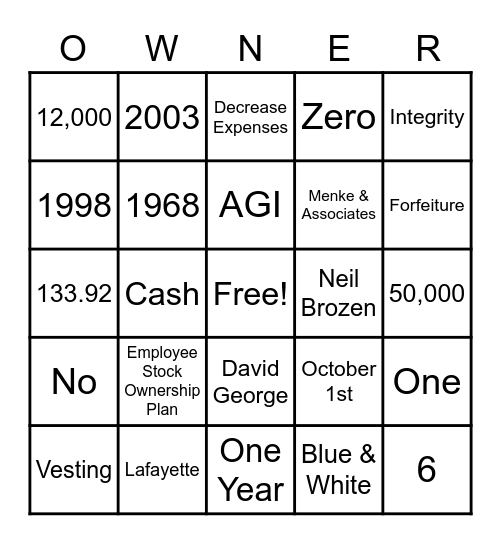 AGI ESOP BINGO Card