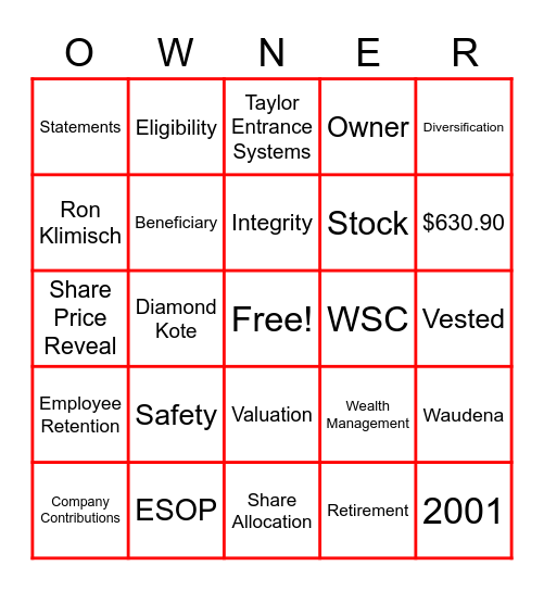 ESOP Bingo Card