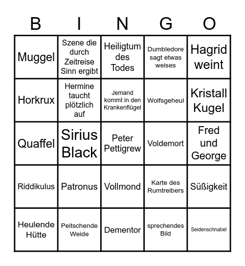 Harry Potter und der Gefangene von Askaban Bingo Card
