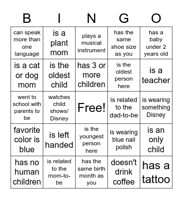 Baby Bingo! Bingo Card