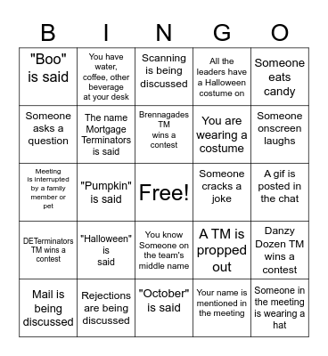 October Team Bingo Card